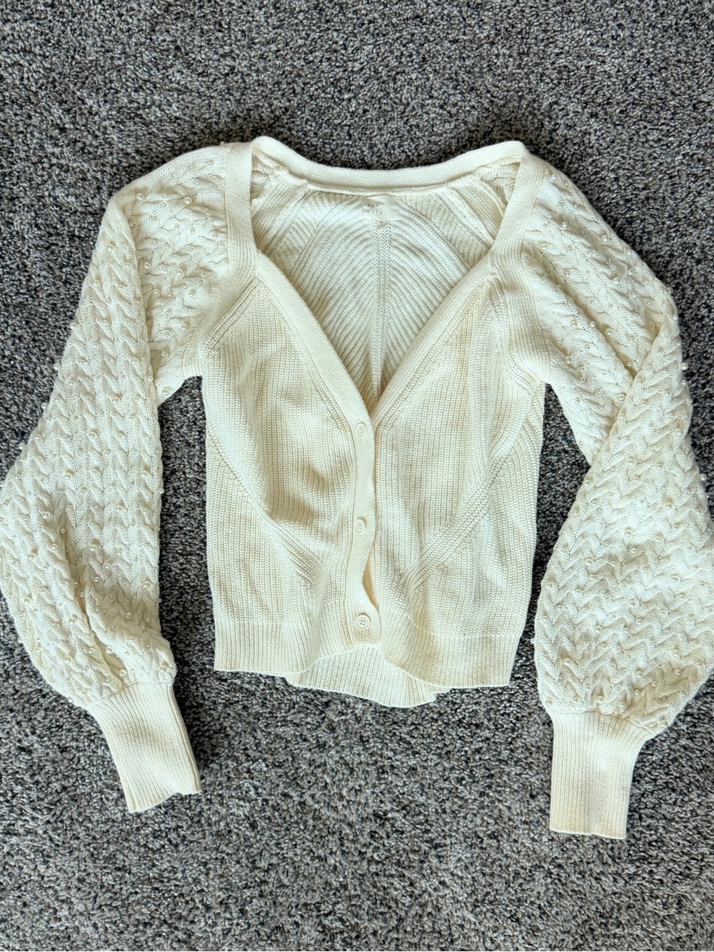 Off-the-Shoulder Cream Knit Sweater with Textured Cable Sleeves